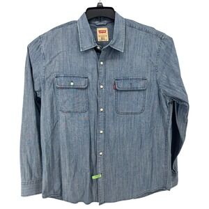 Levis Denim Shirt XL Blue Chambray Cotton Button Down Long Sleeve Work Shirt